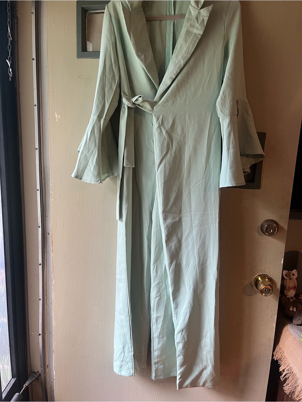 Women's Light Mint Wrap Jumpsuit with Bell Sleeves